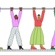 Illustration of four people holding up a weight together